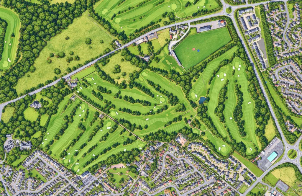 Illustrated map of Broomieknowe golf course with numbered holes